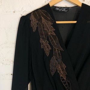 VINTAGE Black Fall Autumn Copper Leaf Dress Sheer